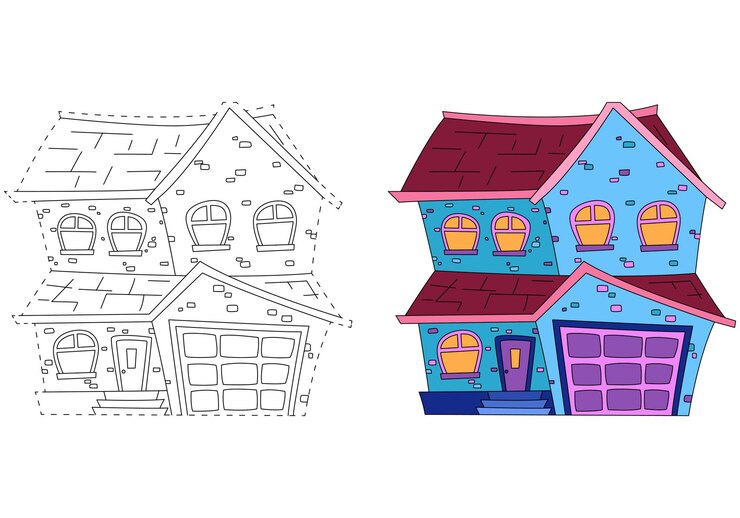 Cozy house with a garage Coloring book for children