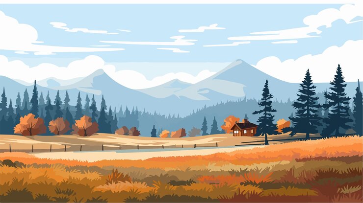 Vector cozy landscape realistic flat vector isolated on white background