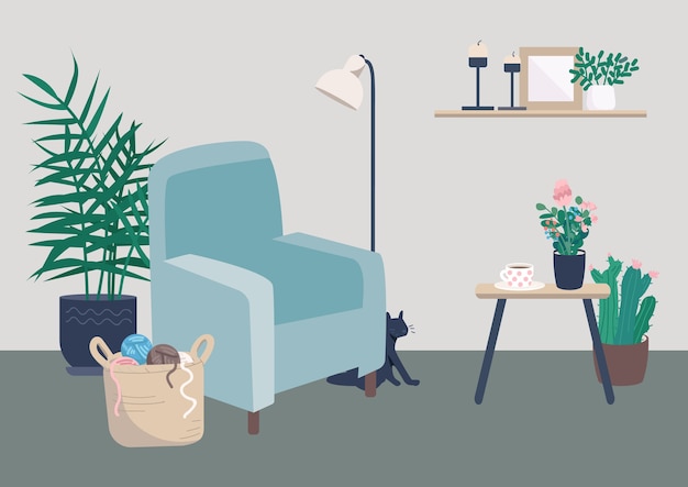 Vector cozy living room flat color illustration