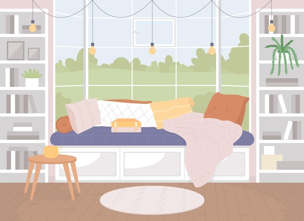 Vector cozy living room flat color vector illustration