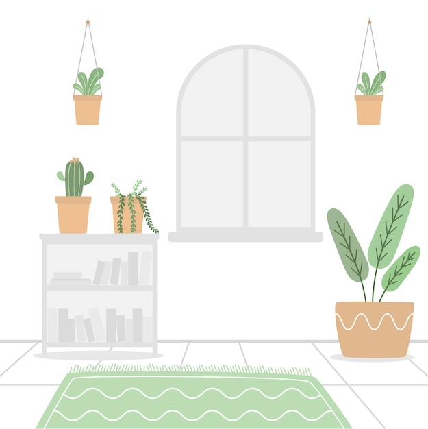 Vector cozy living room with plant