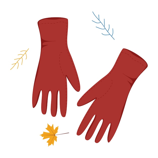 Cozy red leather gloves Autumn clothing Hand drawn illustration Isolated on white background