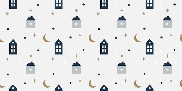 아늑한 스칸디나비아 패턴의 겨울 집. 메리 크리스마스와 새해 복 많이 받으세요 패턴입니다. 아늑한 배경
