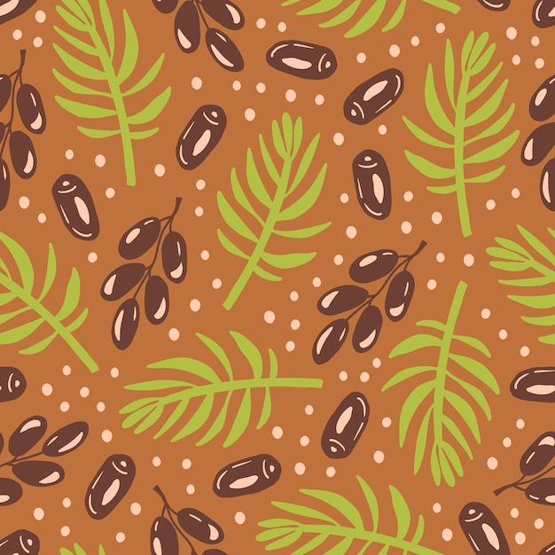 Cozy seamless pattern with date fruits and palms