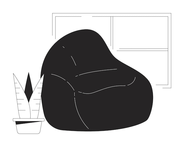 Cozy soft seat flat monochrome isolated vector object Room interior Beanbag furniture Editable black and white line art drawing Simple outline spot illustration for web graphic design