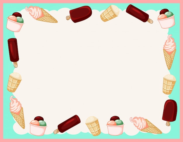 Вектор Уютное летнее мороженое с модной рамкой из мороженого
