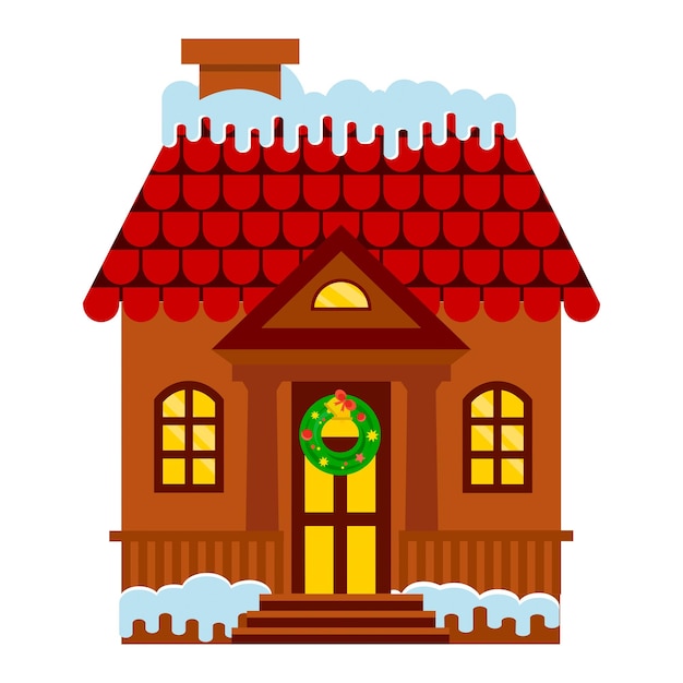 Вектор Уютный кафельный дом с рождественским венком на крыльце новогодний декор