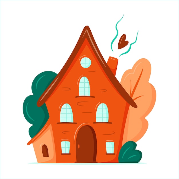 Cozy tiny house Autumn concept Vector isolated house in flat cartoon style with trees