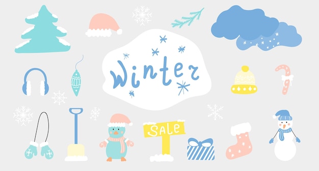 Cozy winter holiday set of hand drawn christmas design elements