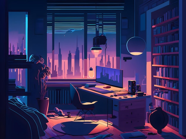 Premium Vector | Cozy workplace lofi illustration