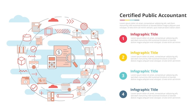 ベクトル 4 つのポイント リスト情報ベクトル図とインフォ グラフィック テンプレート バナーの cpa 公認会計士のコンセプト