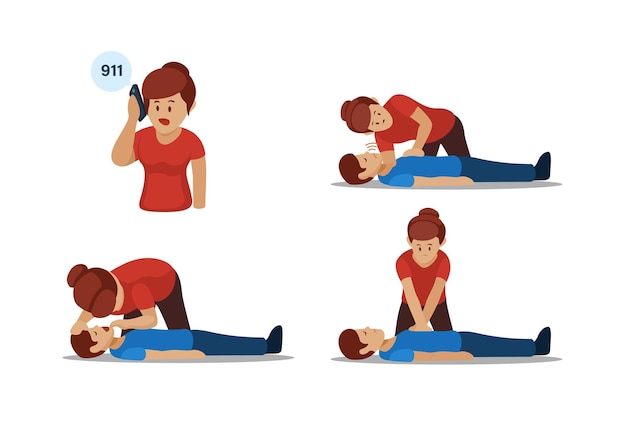 cpr steps instruction illustration vector
