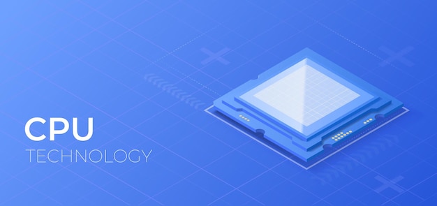 Illustrazione isometrica del chip della cpu componente del processore del computer nucleo futuristico del microchip