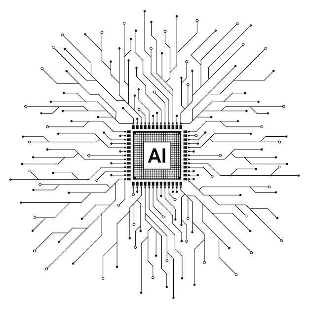 CPU-chipset met AI-technologie met gedrukte printplaat gedrukte circuitplaat en processor Machine learning Vector-illustratie