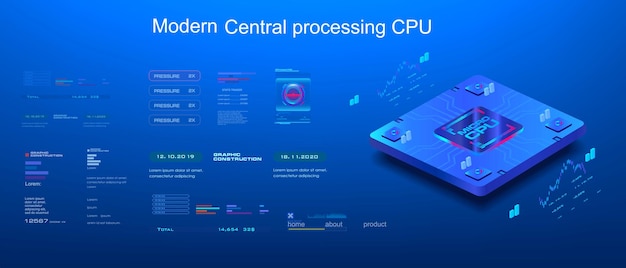 CPU Concept banner Presentatie krachtige processor voor computer op futuristische achtergrond Moderne digitale CPU-microchip Ontwikkeling van computertechnologieën en digitale elektronische apparaten