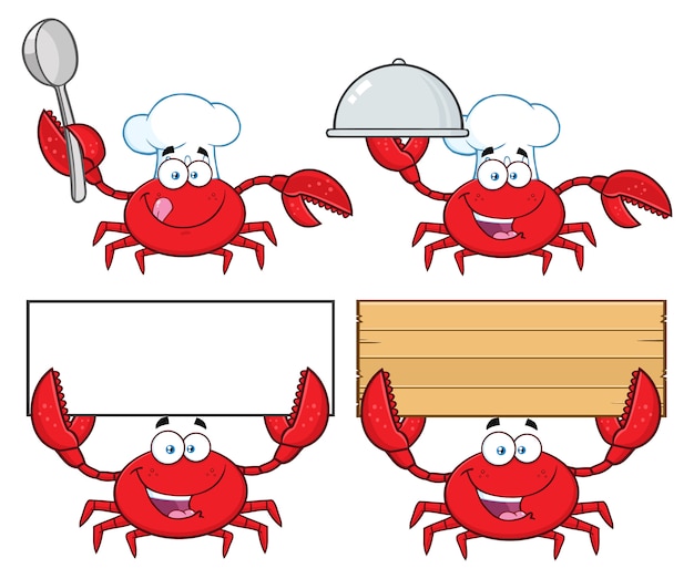 Crab Cartoon Character Set 