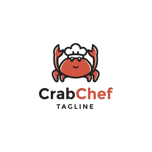 Logo dello chef di granchio. concetto di design del logo chef di granchio.