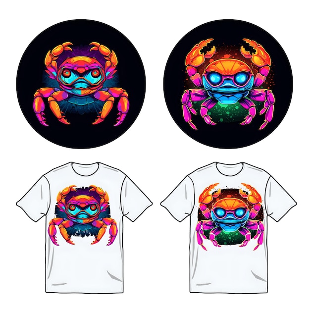 Crab colorful wotercolor neon illustration in t shirt design