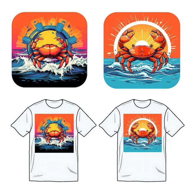 Crab colorful wotercolor neon illustration in t shirt design