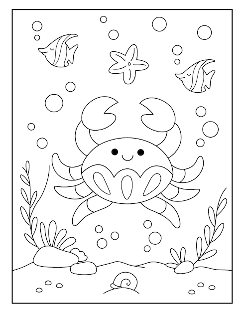 Crab coloring pages for kids