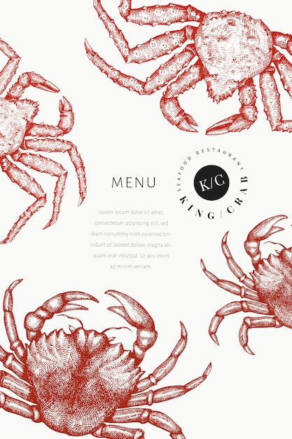 Crab design template. engraved style crustacean.