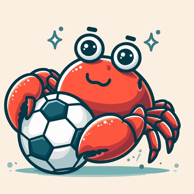 A crab is playing ball with a simple cartoon style and mascot concept