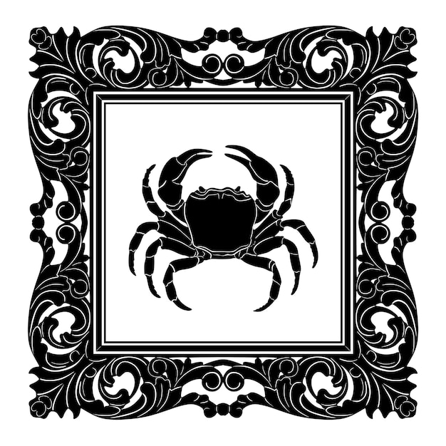 Crab logo with floral frame model 20 handmade silhouette