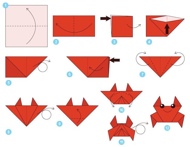 Crab origami scheme tutorial moving model. origami for kids. step by step