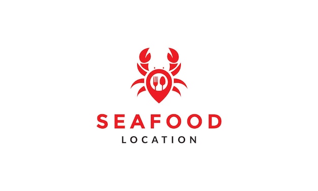 Crab with pin map spoon fork logo vector icon illustration design