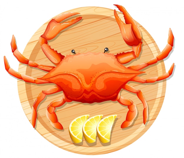 A crab on wooden plate