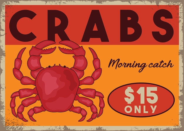 Crabs seafood market advertisement retro poster vector template