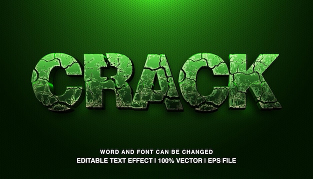 Vector crack bewerkbare teksteffectsjabloon 3d vet groen lettertype