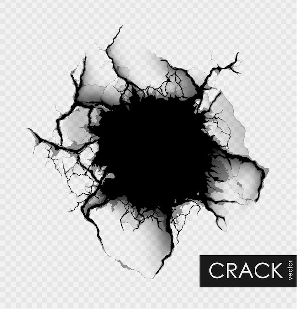 A crack in a black hole is shown in a white background.