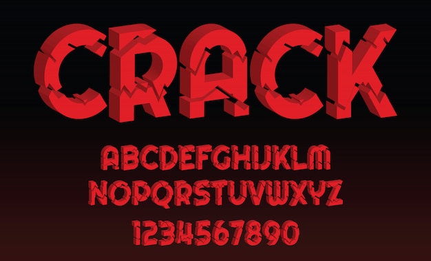 Crack lettertype ontwerp letters en cijfers alfabet