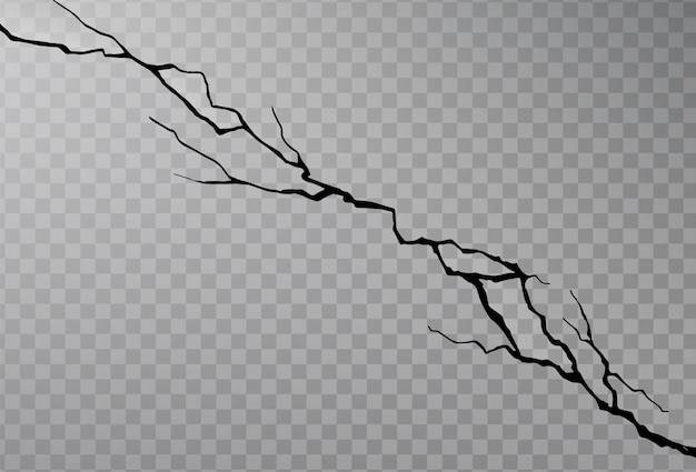 Crack on the wall on transparent background
