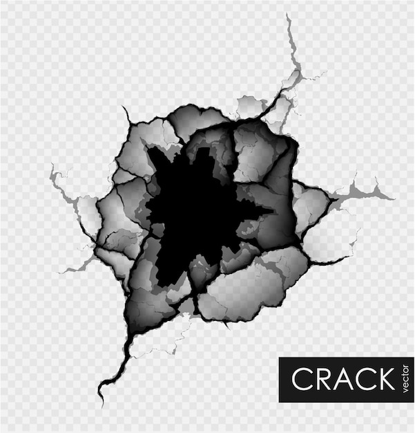 Vector crack on the wall with broken pieces