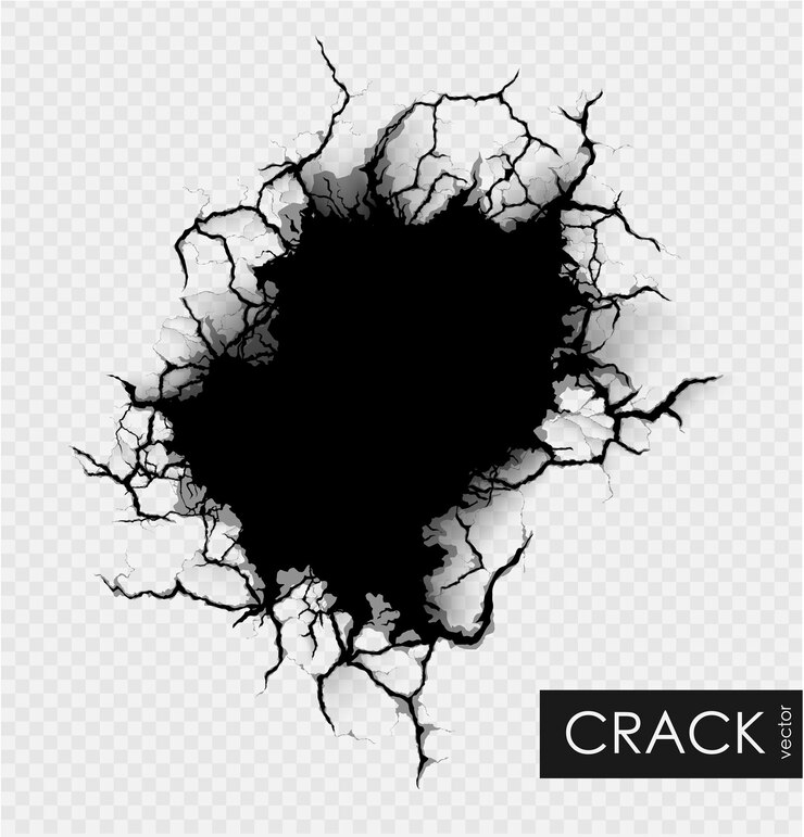 Vector crack on the wall with broken pieces