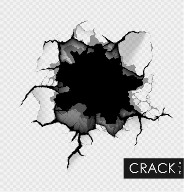 Vector crack on the wall with broken pieces