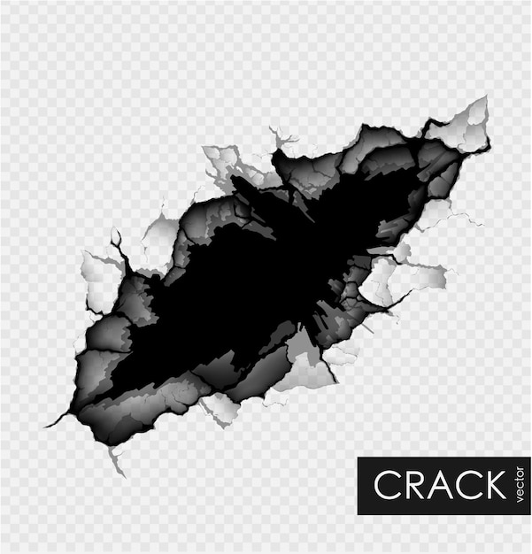 Vector crack on the wall with broken pieces