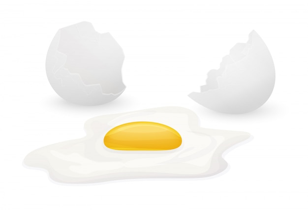 cracked broken egg on white background.