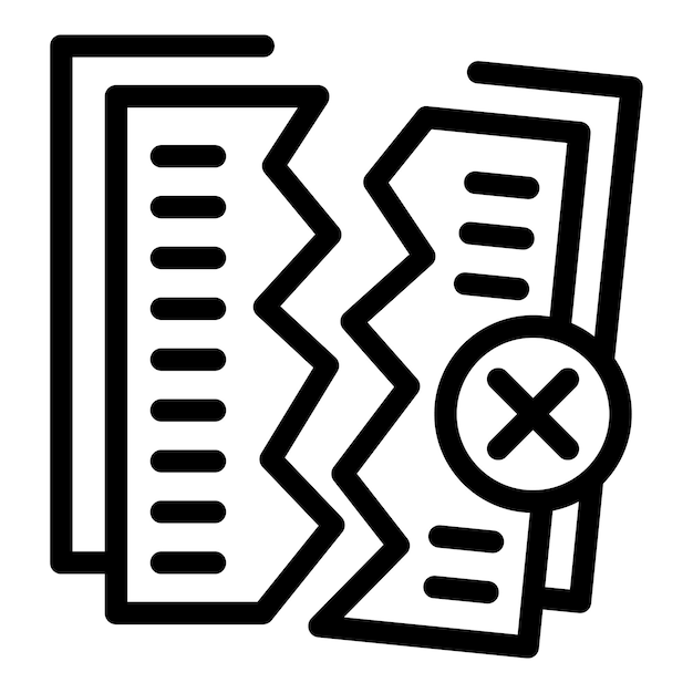 Cracked document icon outline vector Fail alarm