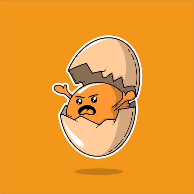 Cracked Egg Cartoon Hand Drawn Illustration