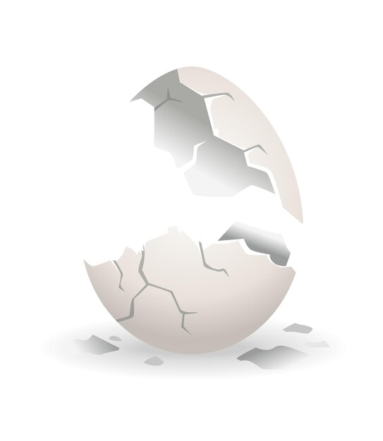 Vector cracked egg. eggshell cracking stage. realistic chicken egg with broken eggshell. design element of fragile broken egg.