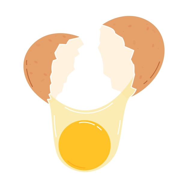 Cracked egg with yolk Flat vector illustration isolated on white background