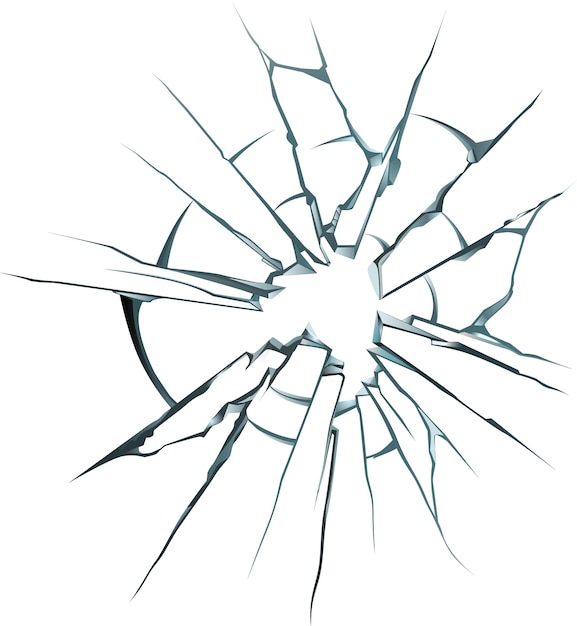 cracked glass with a hole in center is radiating cracks outwards creating a dramatic visual effect against a clean white backdrop perfect for illustrating concepts of damage stress or impact