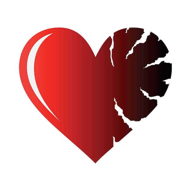 Vector cracked heart icon with ragged edges