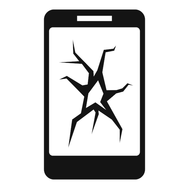 깨진 스마트폰 디스플레이 아이콘 흰색 배경에 격리된 웹 디자인을 위한 깨진 스마트폰 디스플레이 벡터 아이콘의 간단한 그림