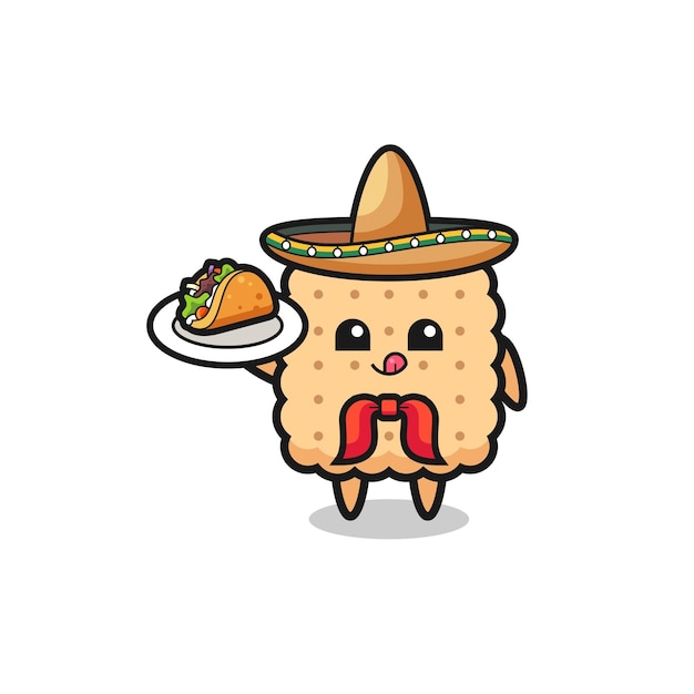 Vettore cracker mascotte chef messicano con in mano un design carino taco