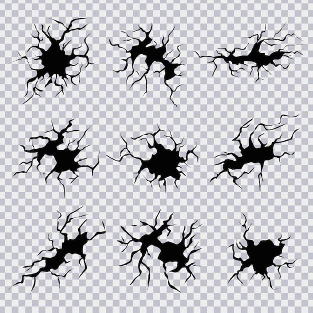 Cracks in ground cracks splits and holes in ground vector realistic set of fissure in ground crevice