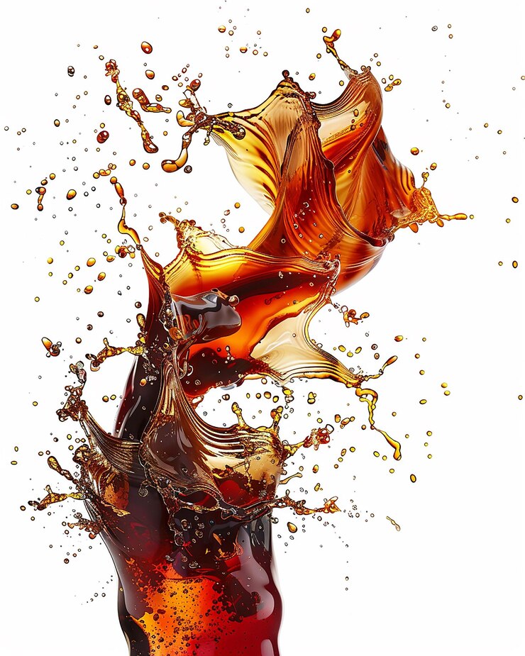 Vector craft an arresting longish image featuring cascading liquid brown soda or tea